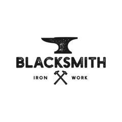 Blacksmith anvil badge vintage logo. Iron works, metal works retro hipster logo