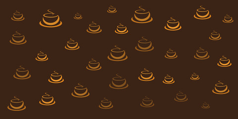 Orange Coffee Cup or Soup Bowl Icons Pattern of Various Sizes and Orientation on Wide Scale Brown Background - Design Template in Editable Vector Format