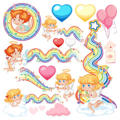 Valentine theme with cupids and rainbow