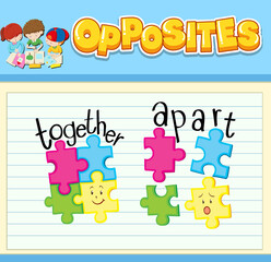 Education word card of English opposites word