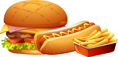 Fast food meal set on white background