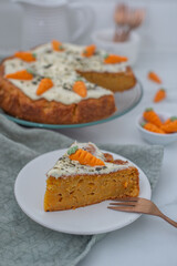 Traditional carrot cake with cream cheese frosting for Easter brunch