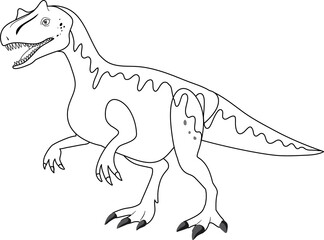 Allosaurus dinosaur doodle outline on white background