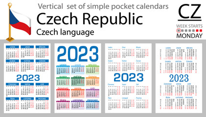 Czech vertical pocket calendar for 2023. Week starts Monday