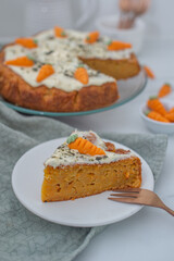 Traditional carrot cake with cream cheese frosting for Easter brunch