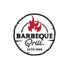 Vintage Retro Rustic BBQ Grill, Barbekyu, Barbeque Label Cap Logo desain vektor