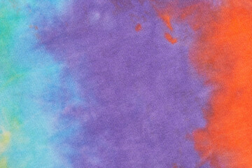 Abstract tie dye multicolor fabric cloth Boho pattern texture for background or groovy wedding card, sale flyer, 60s, 70s poster, kid tie-dye diy backdrop. Modern Watercolor Wet Brush Fabrics Art