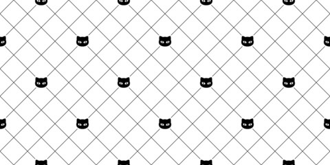 cat seamless pattern kitten vector calico checked neko breed cartoon character pet tile background repeat wallpaper animal doodle illustration design scarf isolated