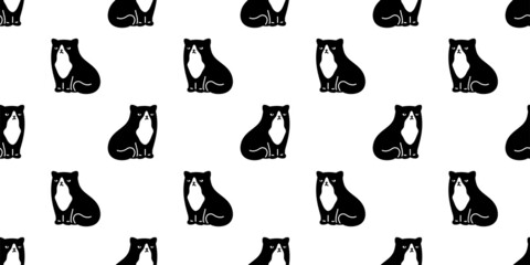 cat seamless pattern kitten vector calico neko breed cartoon character pet tile background repeat wallpaper animal doodle illustration design scarf isolated