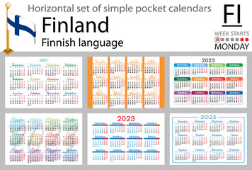 Finnish horizontal pocket calendar for 2023. Week starts Monday