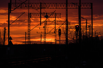 SEMAPHORE - Evening landscape of railroad infrastructure