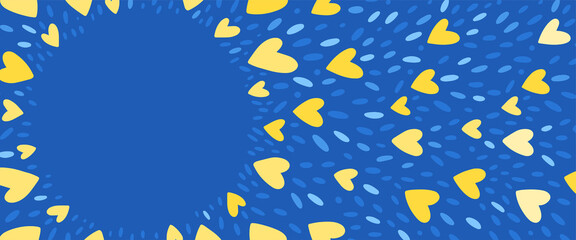 Fototapeta na wymiar Ukraine banner with national colours. Hearts vector illustration.