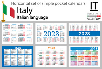 Italian horizontal pocket calendar for 2023. Week starts Monday