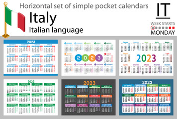 Italian horizontal pocket calendar for 2023. Week starts Monday