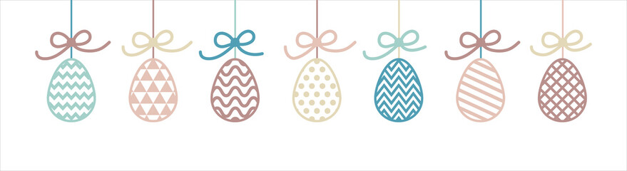 Easter concept with hanging eggs. Banner design. Vector