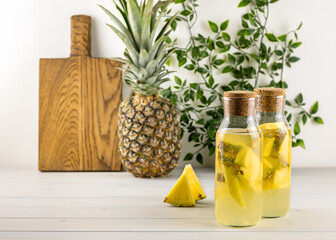 Homemade probiotic superfood drink, tepache. Mexican fermented pineapple beer. Great for keto diet...