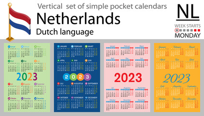 Dutch vertical pocket calendar for 2023. Week starts Monday