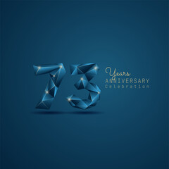 73 years anniversary logotype with blue low poly style. Vector Template Design Illustration.
