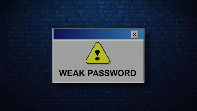 Old Computer Window with weak password message.Glitch Modern Animation.Glitch Old Screen Display.