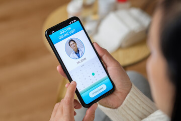 appointment consulting doctor visit on mobile app at home.telemedicine