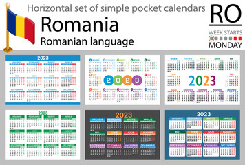 Romanian horizontal pocket calendar for 2023. Week starts Monday