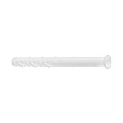 Plastic dowel for construction work and repairs on a white isolated background.