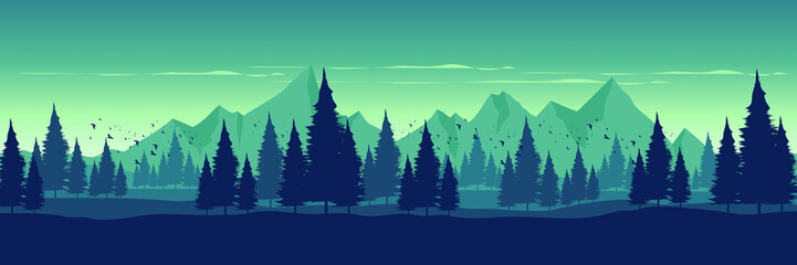 green view mountain landscape flat design vector illustration good for wallpaper, game art, tourism design, background template, backdrop design, and design template