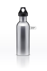 sport outdoor bottle 3d grey metallic water bottle vector isolated in white. 