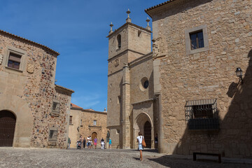 Front facade at the Cathedral of Santa Maria, Concatedral de Santa María de Caceres, on St Mary...