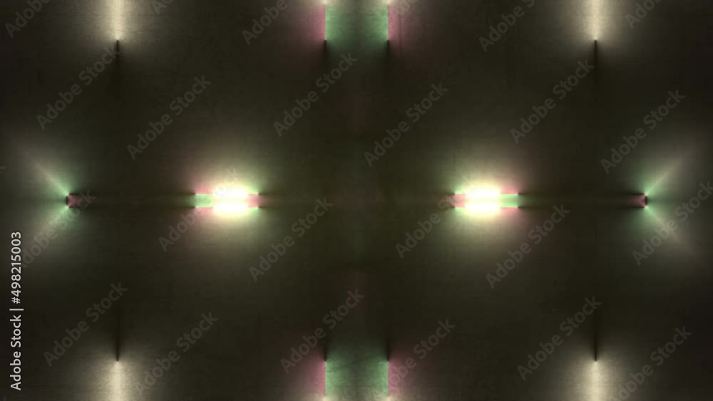 Poster Kaleidoscopic pattern in neon color on dark surface 3d rendering loop animation