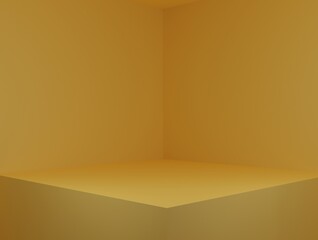 background empty box. 3D rendering for product showcase.  3D Empty stand product backdrop yellow