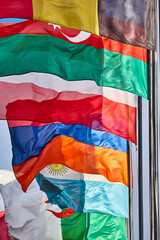 Flags of the word waving in the wind. International emblems