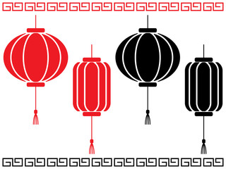 中華風の提灯セット　レッド＆ブラック © ベルベットR