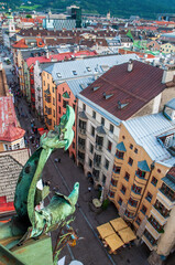 Aerial view of the center street in Innsbruck, Austria
