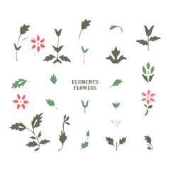 Minimalist wedding invitation floral card. Simple wildflowers, stems, leaves on white background. Vector illustration, greeting card, logo, branding design, poster, print, wedding invitation, birthday