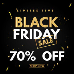 70 percent price off icon or label. Black Friday Sale banner. Discount badge design.Black Friday Super Discount and Price Reduction. 70% off black Friday white and gold on black background sale ticket