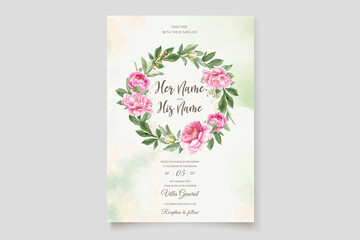 watercolor peonies with beautiful pink invitation card template
