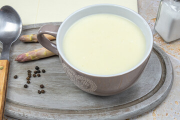 asparagus soup on a wooden background