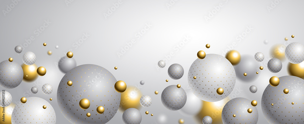 Poster abstract spheres vector background with blank copy space, composition of flying balls decorated with