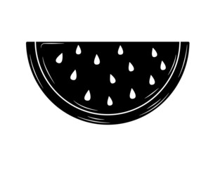 Black silhouette Slice of watermelon in isolate on white background. Vector illustration