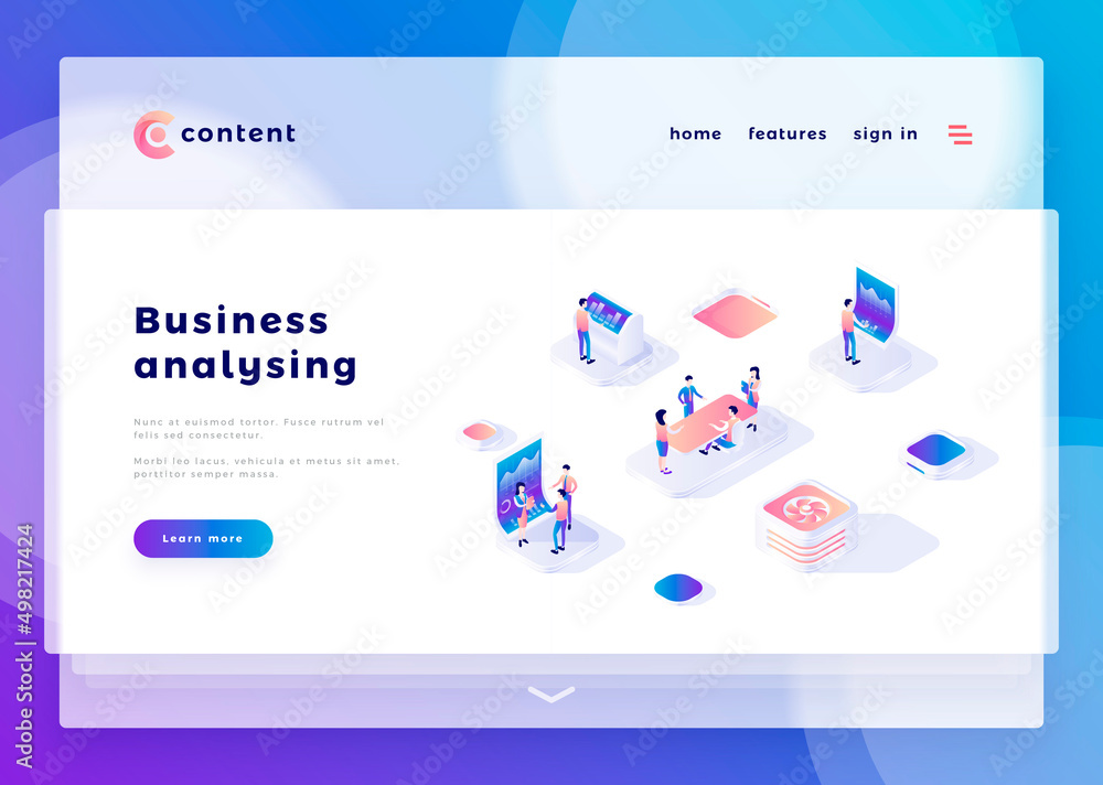 Wall mural business analysis office people and interact with computers. landing page template. 3d isometric vec