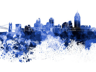 Cincinnati skyline in watercolor on white background
