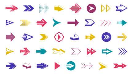 Arrows vector big set of different shapes styles and concepts, cursors for icons or logo creation, graphic design elements for web or print.