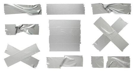 Fototapeta premium Grey metal adhesive tape. Isolated on a white background. Set.