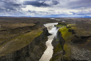 Aerial view of Dettifoss waterfall in Iceland