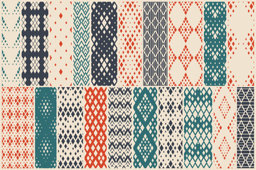 Rhombuses seamless geometric vector pattern set, rhomb simple black and white wallpaper background, regular tile design picture collection.