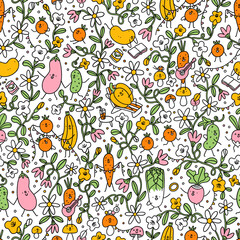 Veggie garden party, pattern illustration