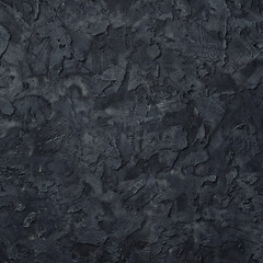 Black plaster texture. Black stucco wall background. Top view.