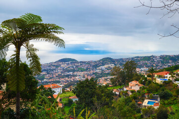 Fototapeta na wymiar View over the city of Funchal from Monte Palace Gardens in Madeira, Portugal
