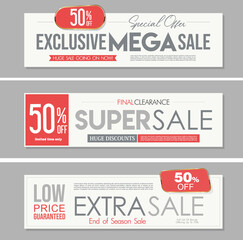 Super sale gray and red modern banner collection
